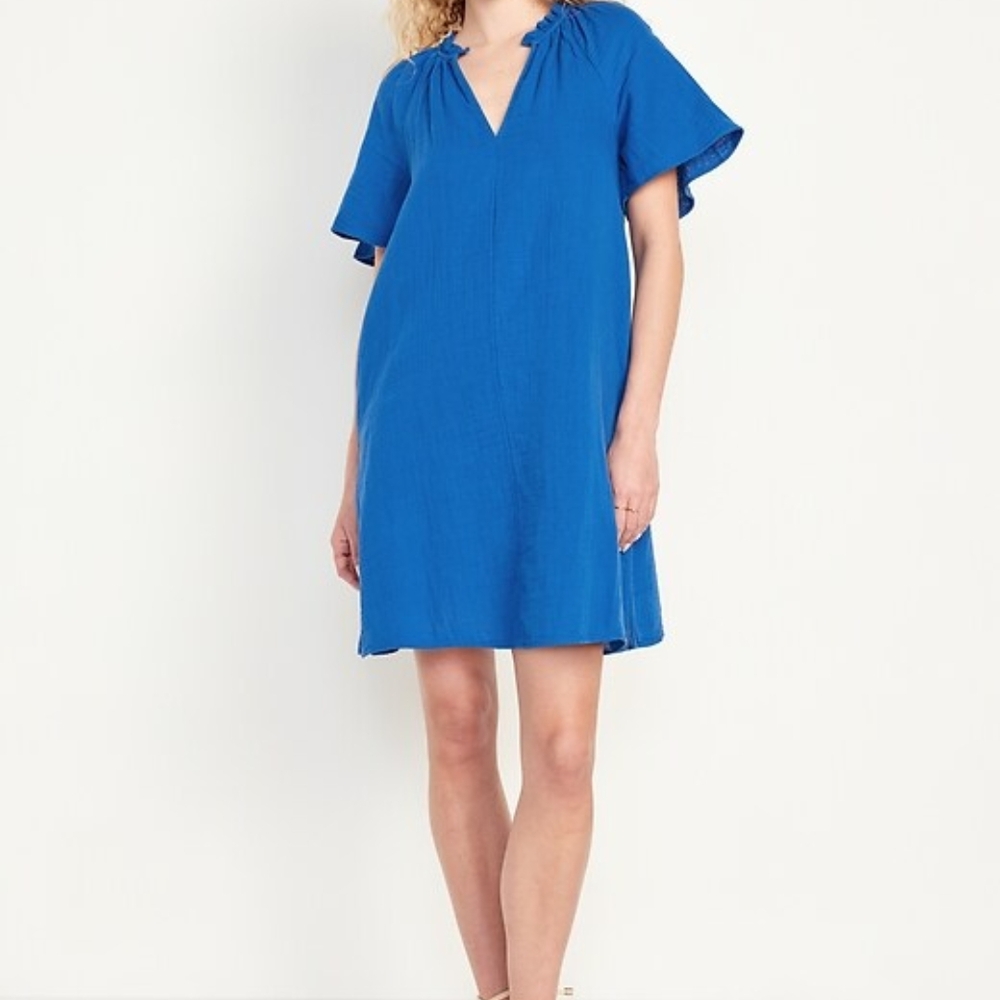 Old Navy Crinkle Royal Blue Dress With Pockets TALL